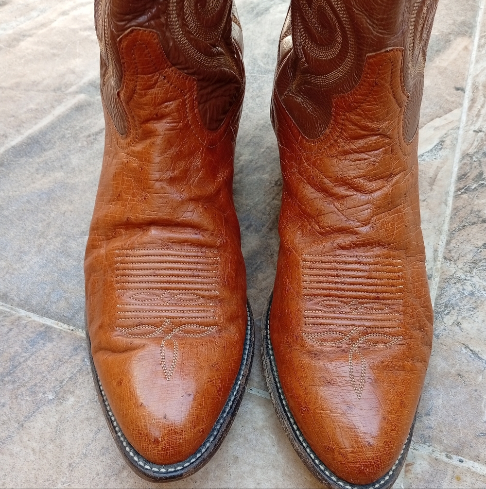 Tony Lama Smooth Ostrich Leather Cowboy Boots - Picture 2 of 9